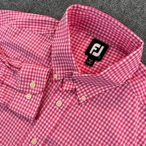 FootJoy Performance Stretch Dress Shirt Men's L Pink White Gingham Check Casual